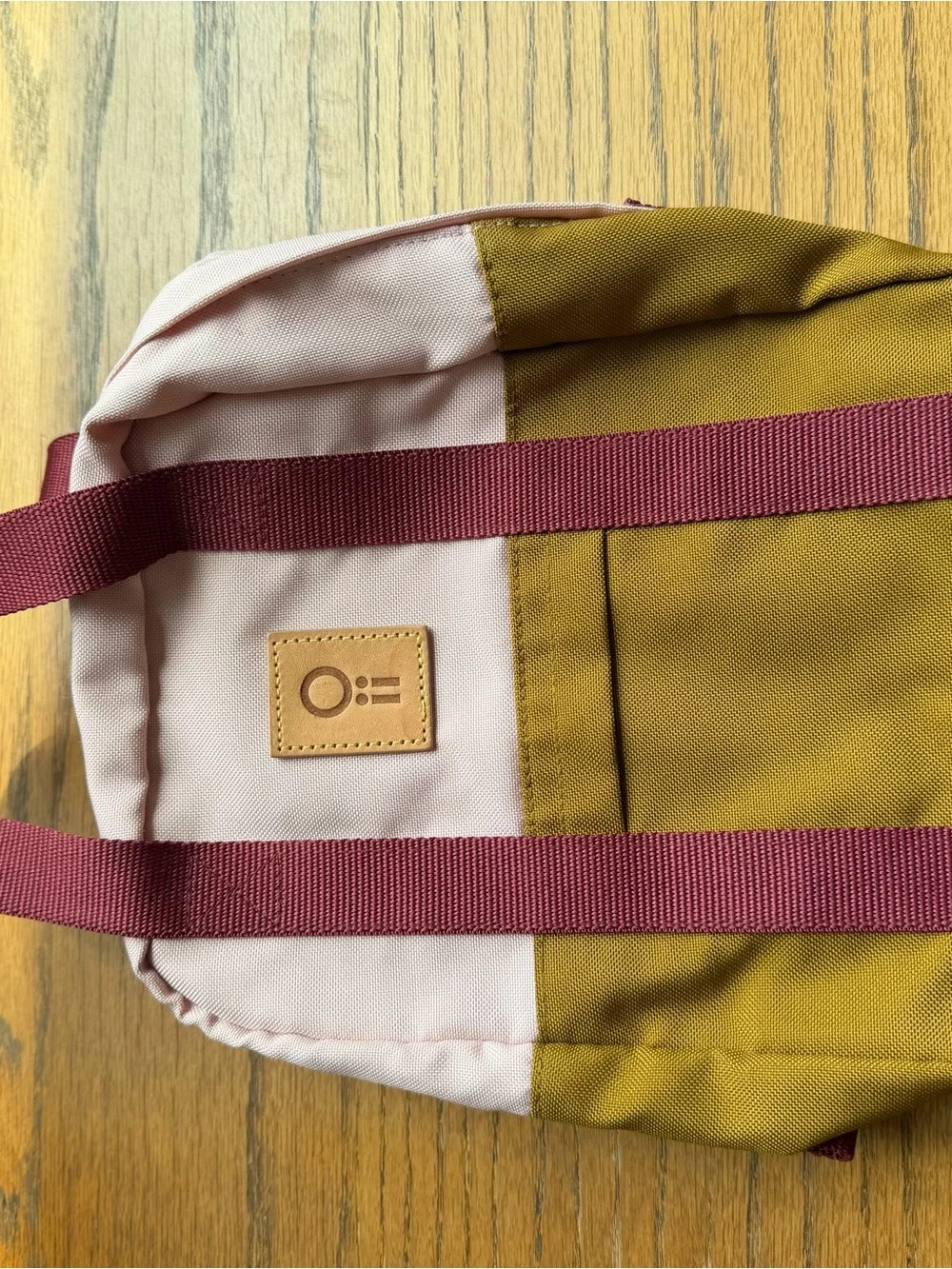 Kids Two-Tone Pink & Brown Canvas Backpack with Burgundy Straps